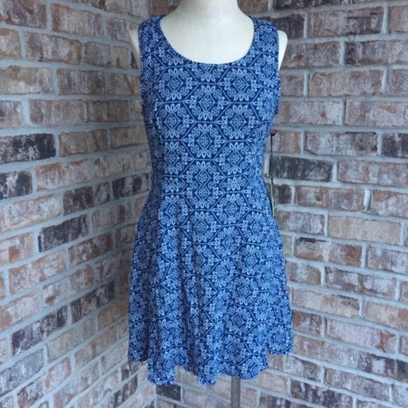 Lulu’s Sleeveless Floral Print Dress Blue L - Picture 1 of 6